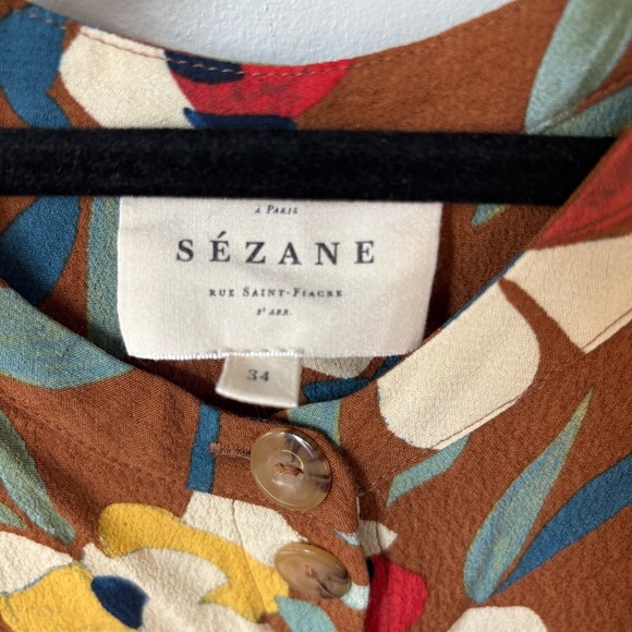 Sezane Vic Midi Dress in Brown Floral Design Size 34/2 - Picture 3 of 13